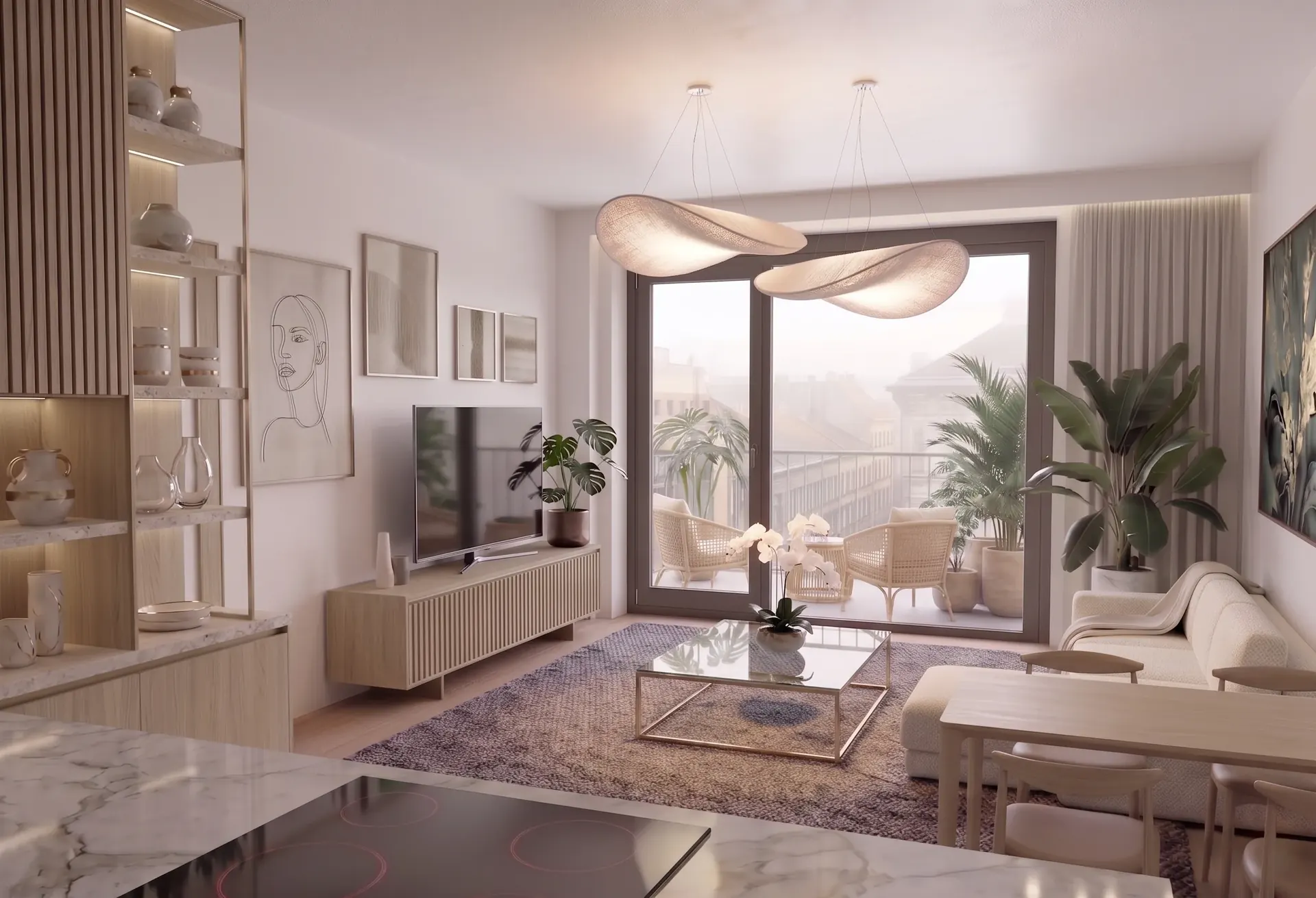 Living room rendering, natural light